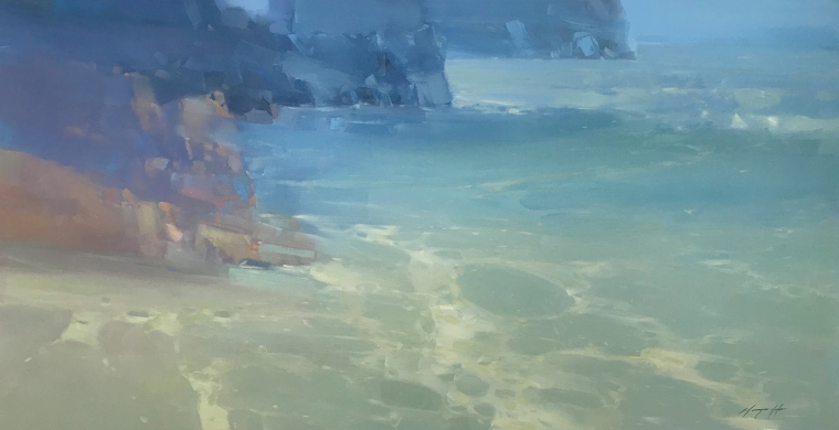 Foggy Ocean, Original oil Painting, Handmade artwork, One of a Kind                                        